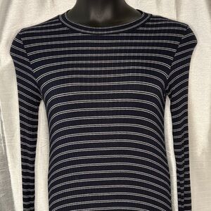 American Eagle Navy Blue Striped Ribbed Long Sleeve Midi Dress Lace Up Open Back